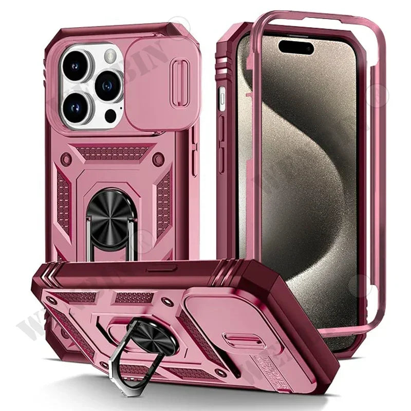 Full-Coverage iPhone Case with Ring & Kickstand | Anti-Fingerprint & Dustproof Protection