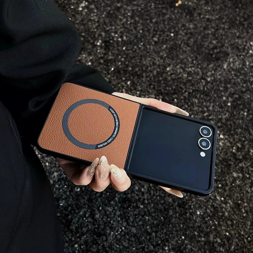 Samsung Galaxy Z Flip 7 Case | Luxury PU Magnetic Full-Coverage Wireless Charging Protective Cover