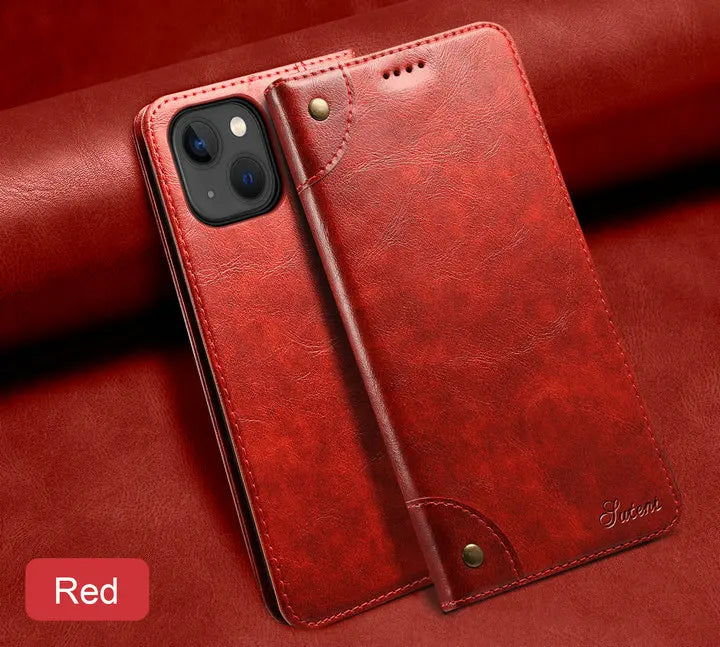 Retro Leather Magnetic Wallet Case with Kickstand | Shockproof & Full Protection for iPhone 16 Series