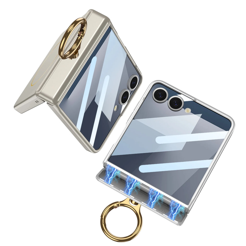 Samsung Galaxy Z Flip 7 Case | Hard Full-Coverage Protective Case with Ring, Middle Hinge & Magnetic Wireless Charging  📱 Short Descriptio