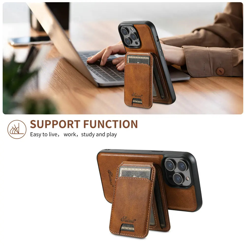 2-in-1 Detachable Magnetic Leather Wallet Case | Shockproof & Wireless Charging Compatible for iPhone