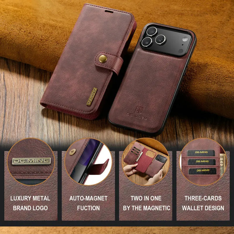 Retro Luxury Magnetic Flip Wallet iPhone Case | Card Slot, Kickstand & Shockproof