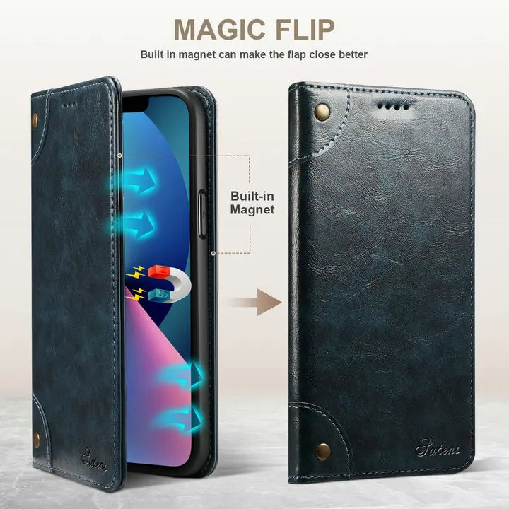 Retro Leather Magnetic Wallet Case with Kickstand | Shockproof & Full Protection for iPhone 16 Series
