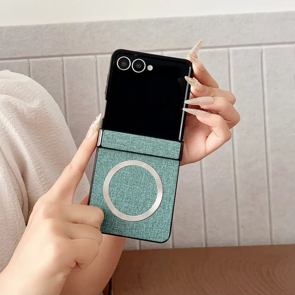 Samsung Galaxy Z Flip 7 Case | Luxury PU Cloth Magnetic Full-Coverage Protective Back Cover