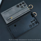 Luxury Leather Wristband Bracket Case for Samsung S21-S25 Ultra | Sheepskin Silicone Protector