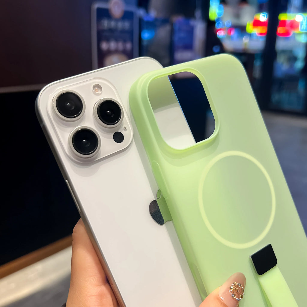 Luxury Candy Wrist Strap Case for iPhone 12–17 Series | MagSafe Compatible Hard PC Protector Cover