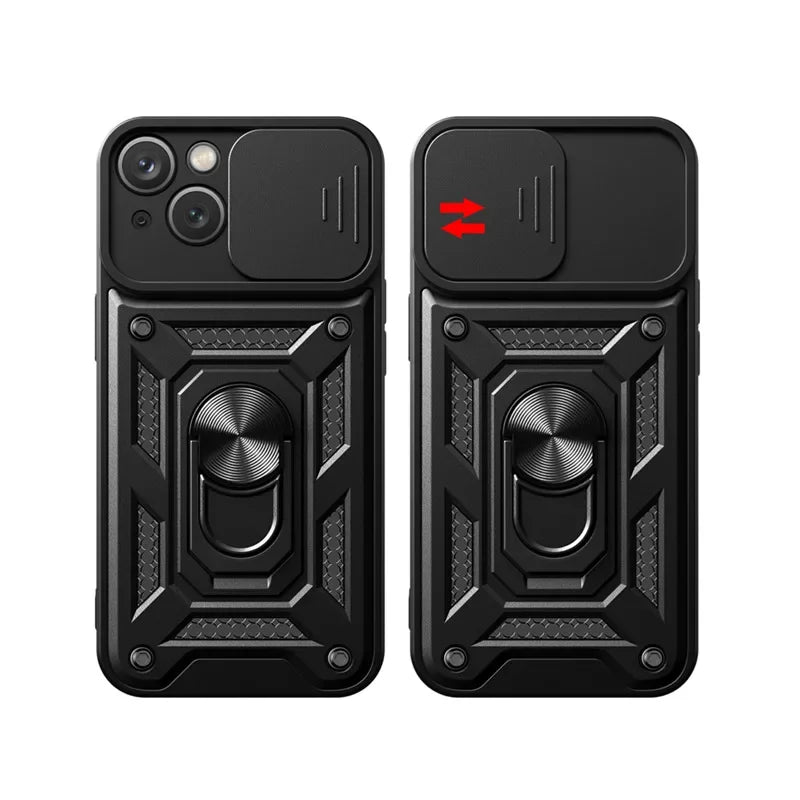 Magnetic Dual-Layer Phone Case with Ring & Kickstand | Anti-Scratch & Dustproof for iPhone