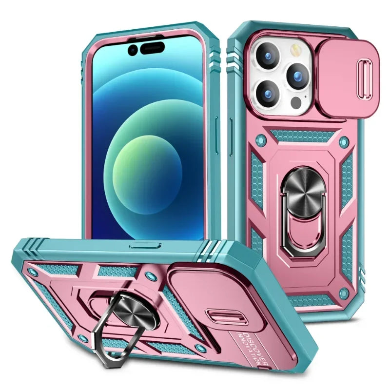 Full-Coverage iPhone Ring Case with Sliding Camera Cover & Kickstand | Anti-Scratch & Card Slot