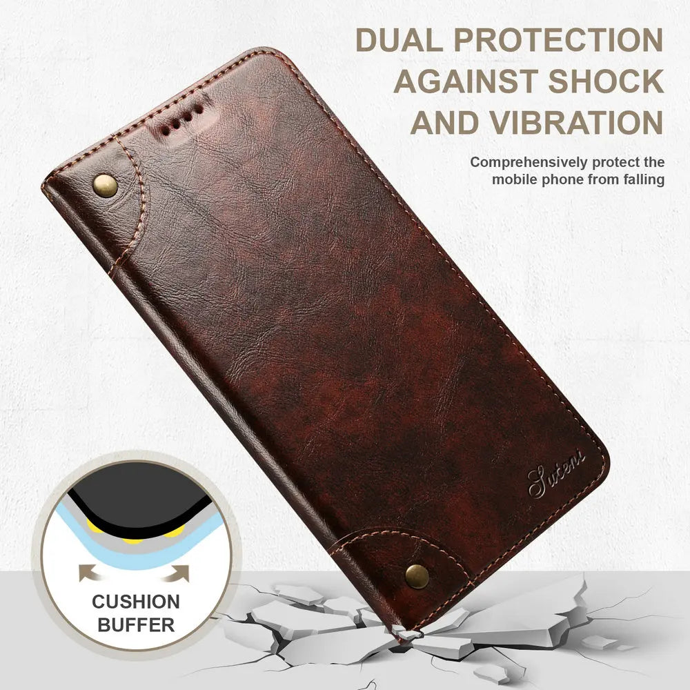 Retro Leather Magnetic Wallet Case with Kickstand | Shockproof & Full Protection for iPhone 16 Series