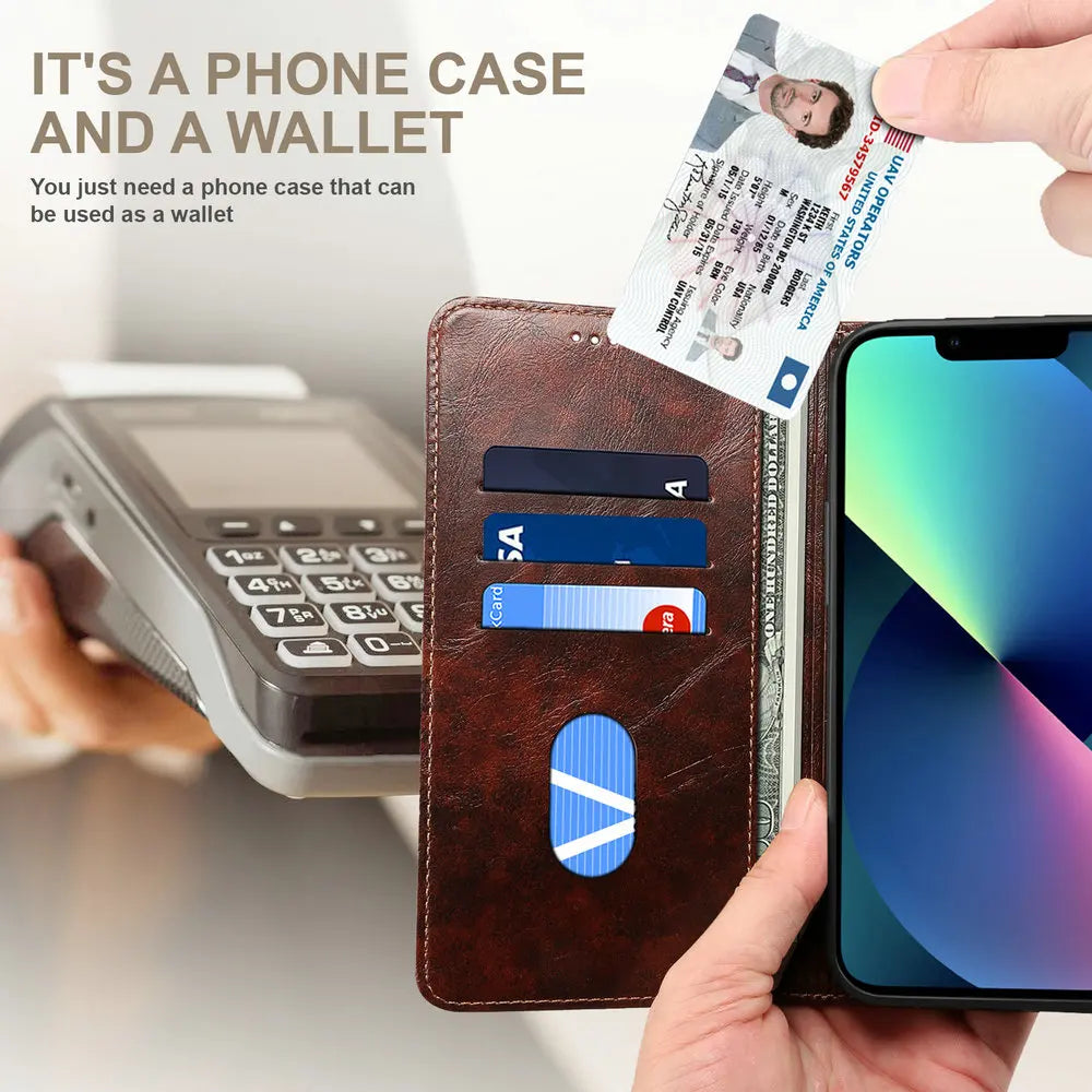 Retro Leather Magnetic Wallet Case with Kickstand | Shockproof & Full Protection for iPhone 16 Series