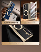 Luxury PU Leather Case for Samsung Galaxy Z Fold 7 | Ring Stand & Magnetic Wireless Charging