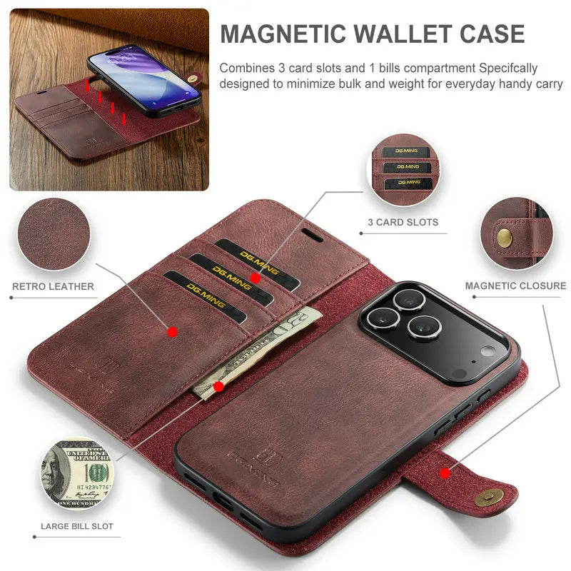Retro Luxury Magnetic Flip Wallet iPhone Case | Card Slot, Kickstand & Shockproof