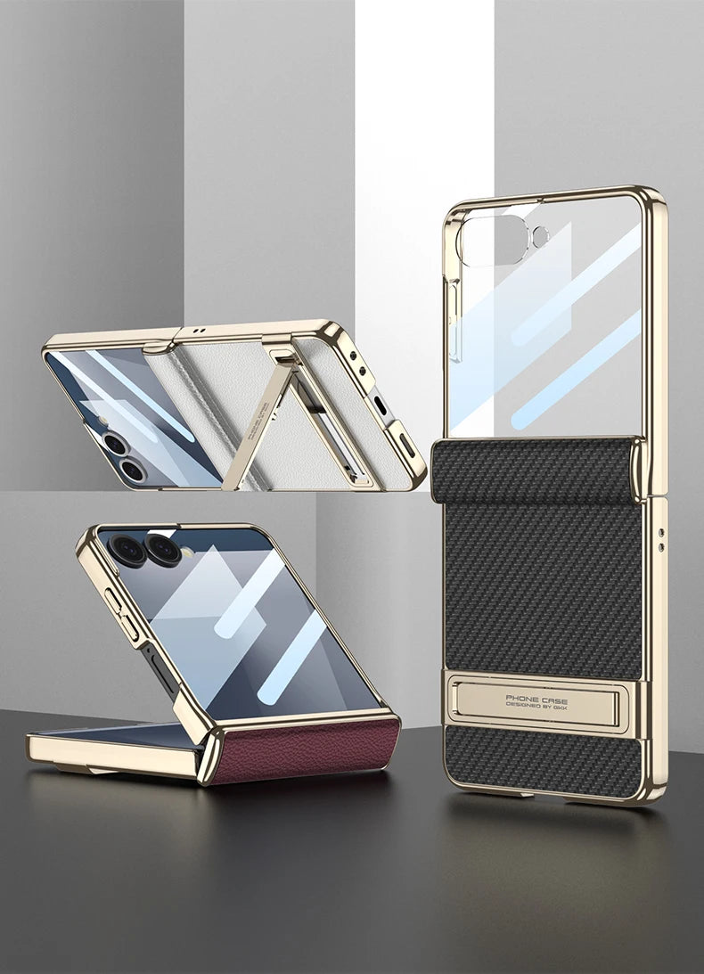 Samsung Galaxy Z Flip 7 Case | Luxury PU Leather Full-Coverage Flip Case with Stand