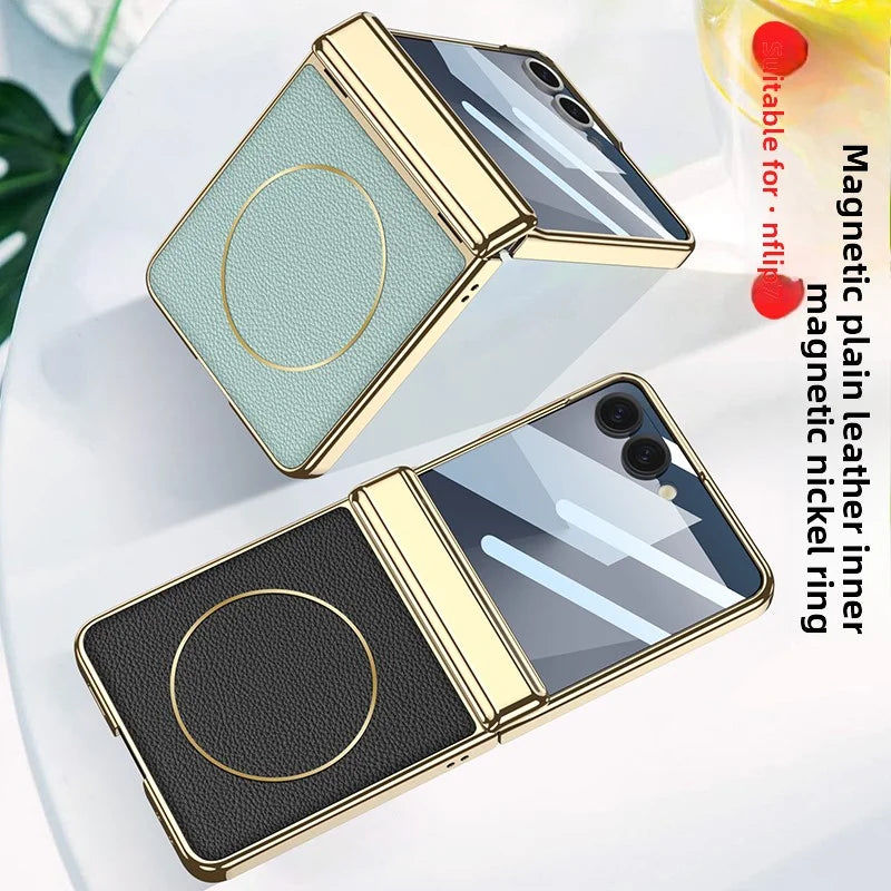 Samsung Galaxy Z Flip 7 Case | Luxury PU Leather Magnetic Full-Coverage Protective Back Cover