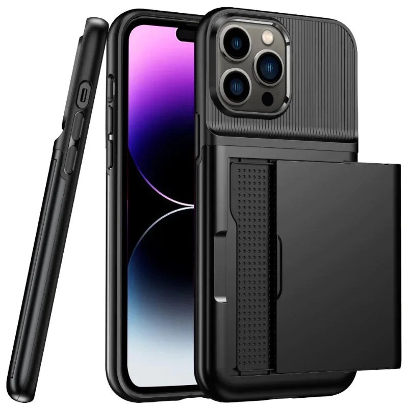 Heavy-Duty Dual-Layer iPhone Case with Card Slot | Shockproof, Scratch-Resistant Half-Wrapped Cover