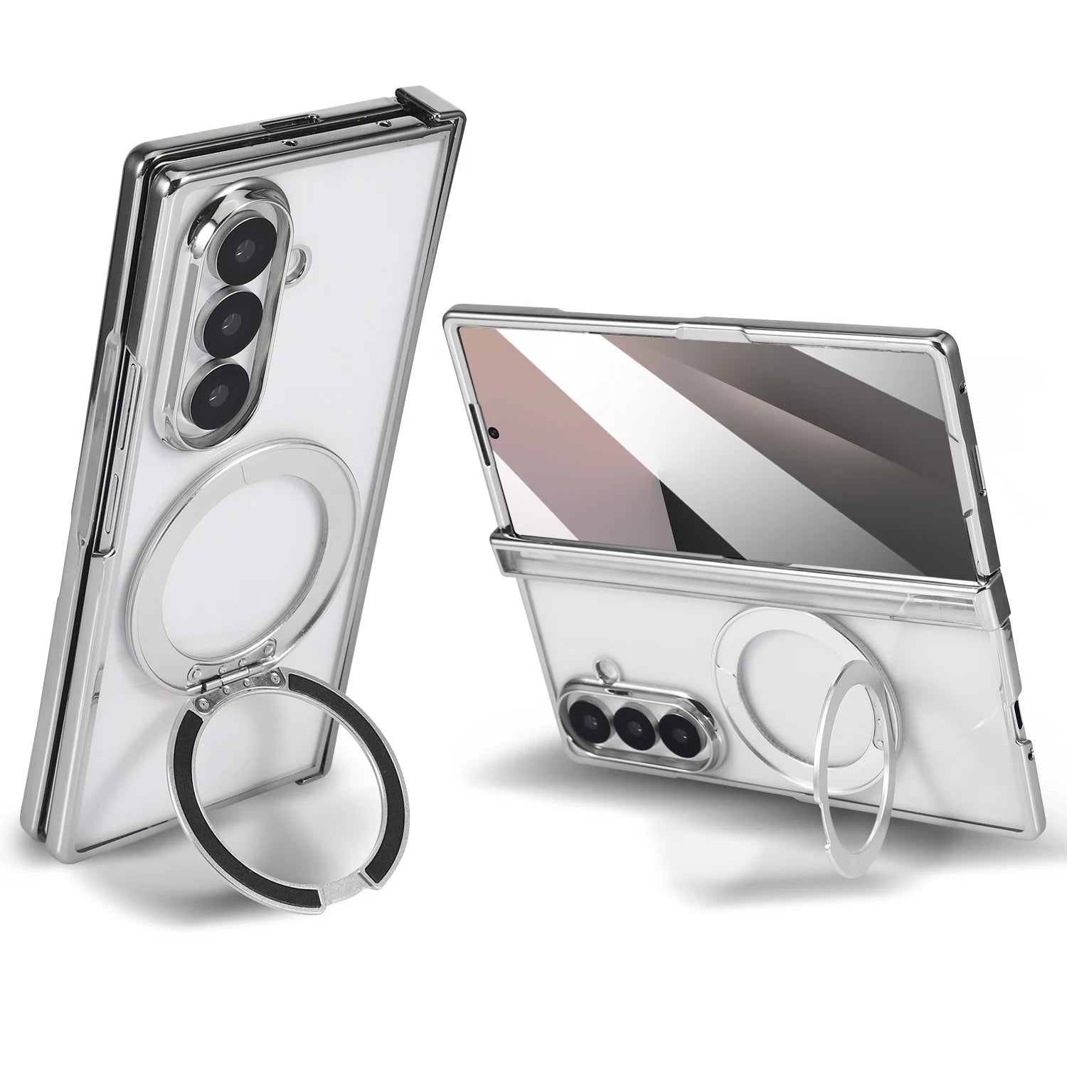Magnetic Full-Coverage Case with Ring Stand for Samsung Galaxy Z Fold 7 | Hard Transparent Protective Cover