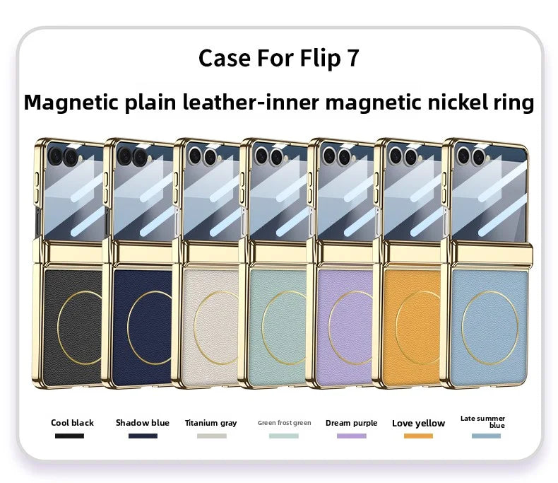 Samsung Galaxy Z Flip 7 Case | Luxury PU Leather Magnetic Full-Coverage Protective Back Cover