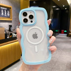 Cute Transparent Magnetic Case for iPhone 11–17 Series | MagSafe Compatible Wave Frame Protection Cover