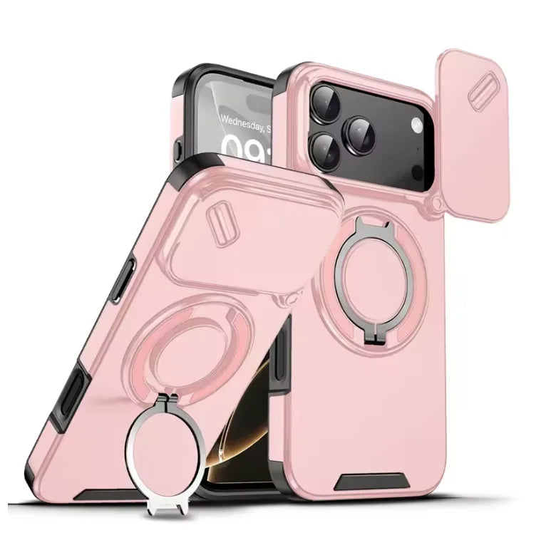 Magnetic Metal & PC+TPU Shockproof Phone Case with Hidden Stand | Anti-Fingerprint & Drop Protection