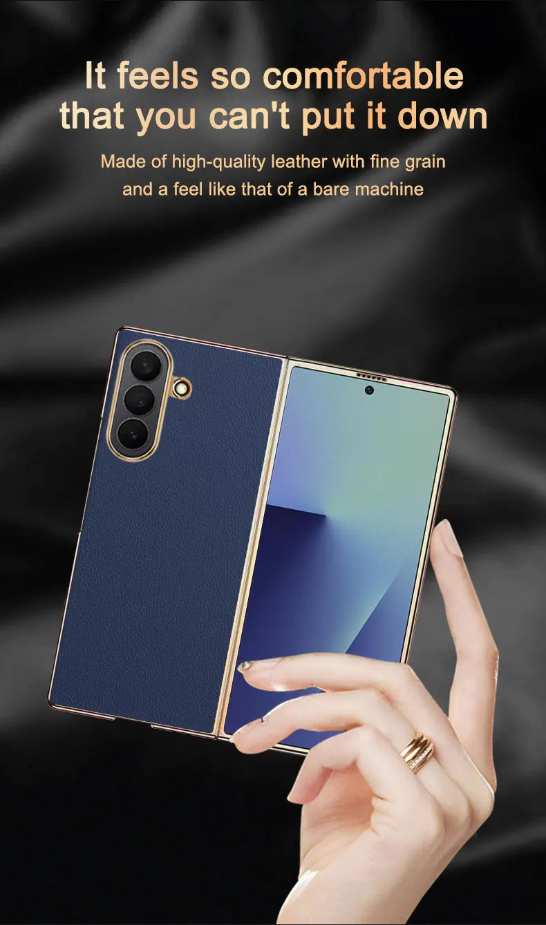 Samsung Galaxy Z Fold 7 Case | Luxury PU Leather Full-Coverage Protective Back Cover with Plated Finish