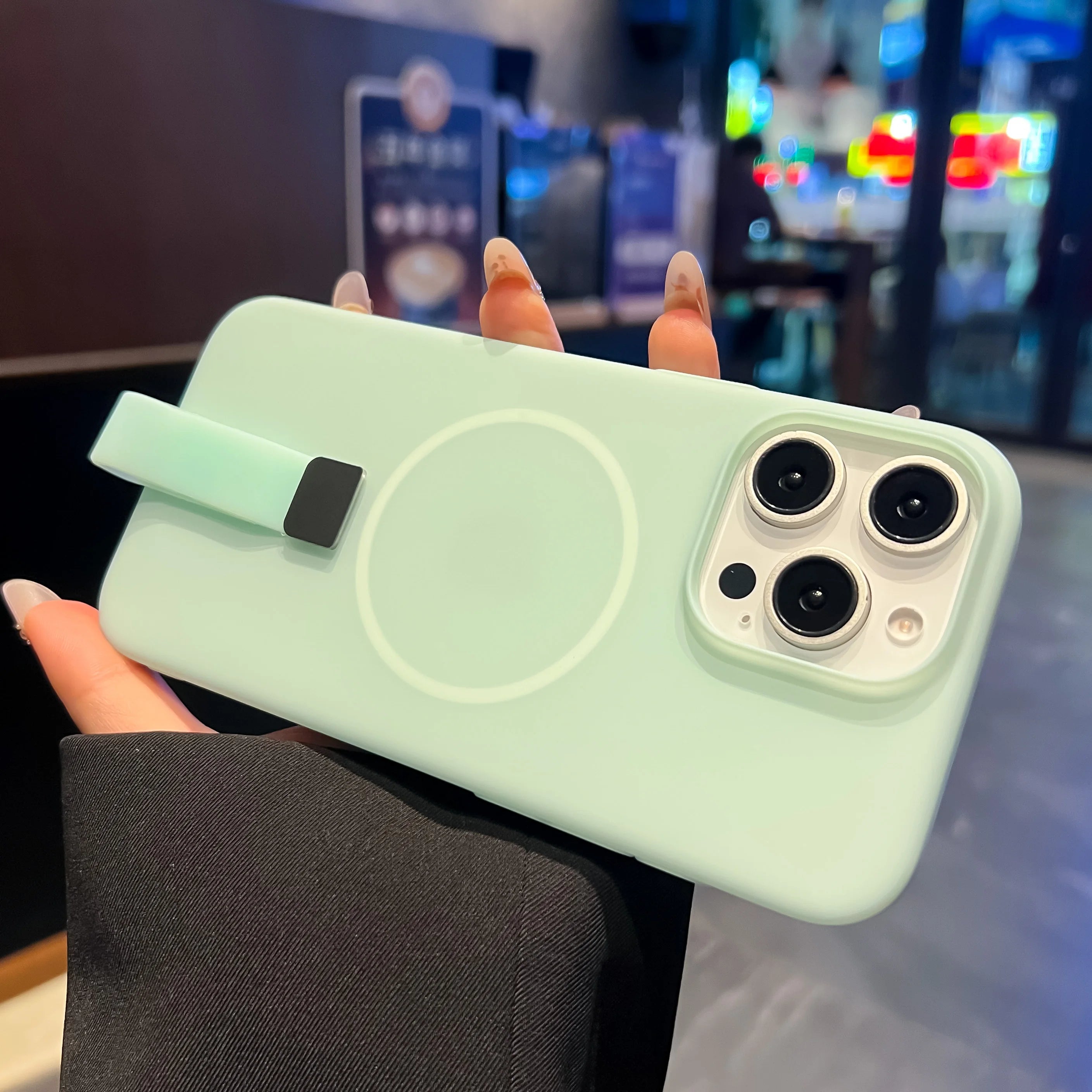 Luxury Candy Wrist Strap Case for iPhone 12–17 Series | MagSafe Compatible Hard PC Protector Cover