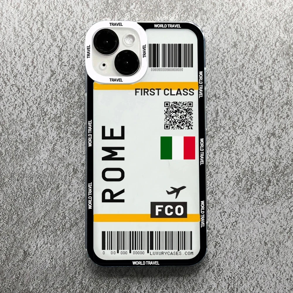 Plane Ticket Travel iPhone Case | Customizable Full-Coverage Shockproof Soft Silicone Cover