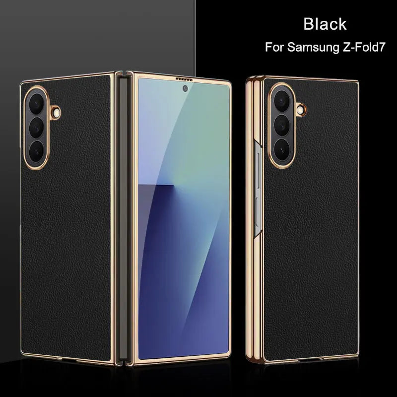 Samsung Galaxy Z Fold 7 Case | Luxury PU Leather Full-Coverage Protective Back Cover with Plated Finish