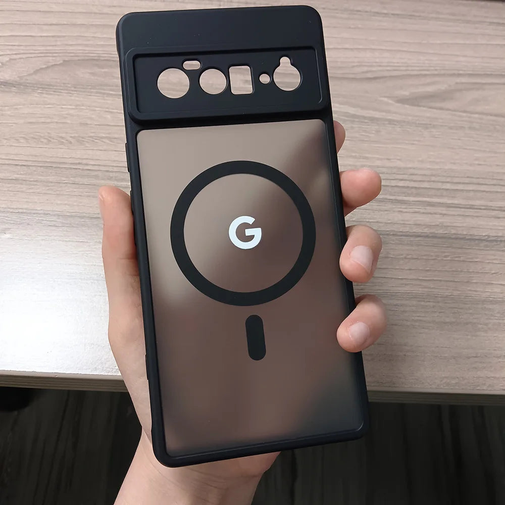 Google Pixel 6 / 6A / 6 Pro / 7 / 7A / 7 Pro / 8 / 8A / 8 Pro / 9 / 9A / 9 Pro / 9 Pro XL / 10 / 10 Pro / 10 Pro XL Case | Transparent TPU + PC Magnetic Wireless Charging Anti-Fall Half-Wrapped Cover