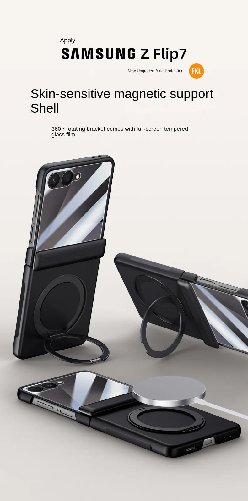 Luxury Full-Coverage Hard Case with Magnetic Ring Stand for Samsung Galaxy Z Flip 7 | Magsafe Compatible