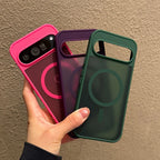 Google Pixel 9A / 9 Pro XL / 10 / 10 Pro Case | Transparent Magnetic MagSafe Wireless Charging Slim Matte Cover with Stand Holder