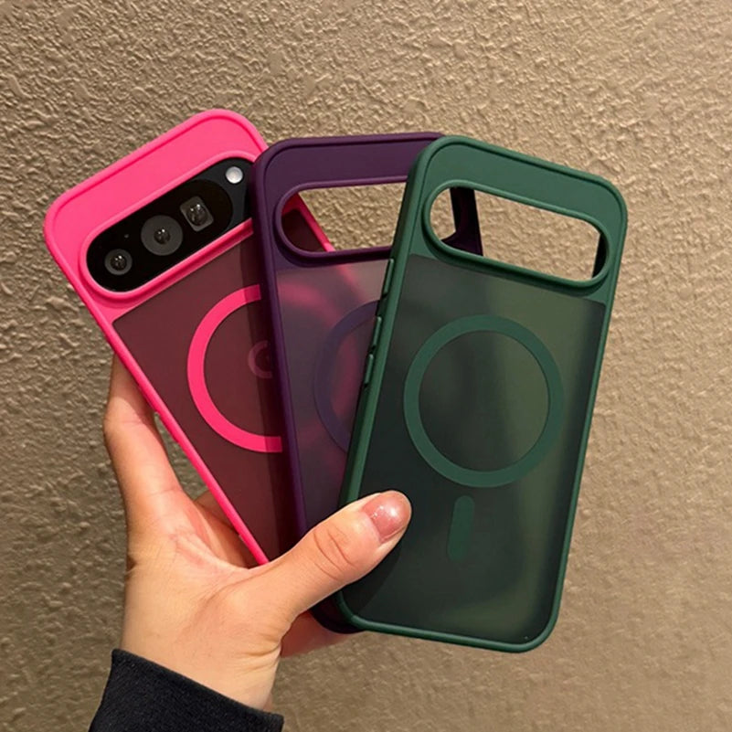 Google Pixel 9A / 9 Pro XL / 10 / 10 Pro Case | Transparent Magnetic MagSafe Wireless Charging Slim Matte Cover with Stand Holder