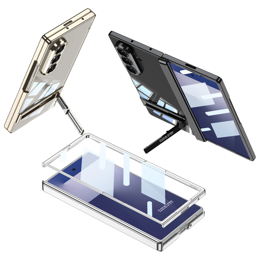 Samsung Galaxy Z Fold 7 Case | Hard Transparent Full-Coverage Protective Case with Stand and Middle Hinge