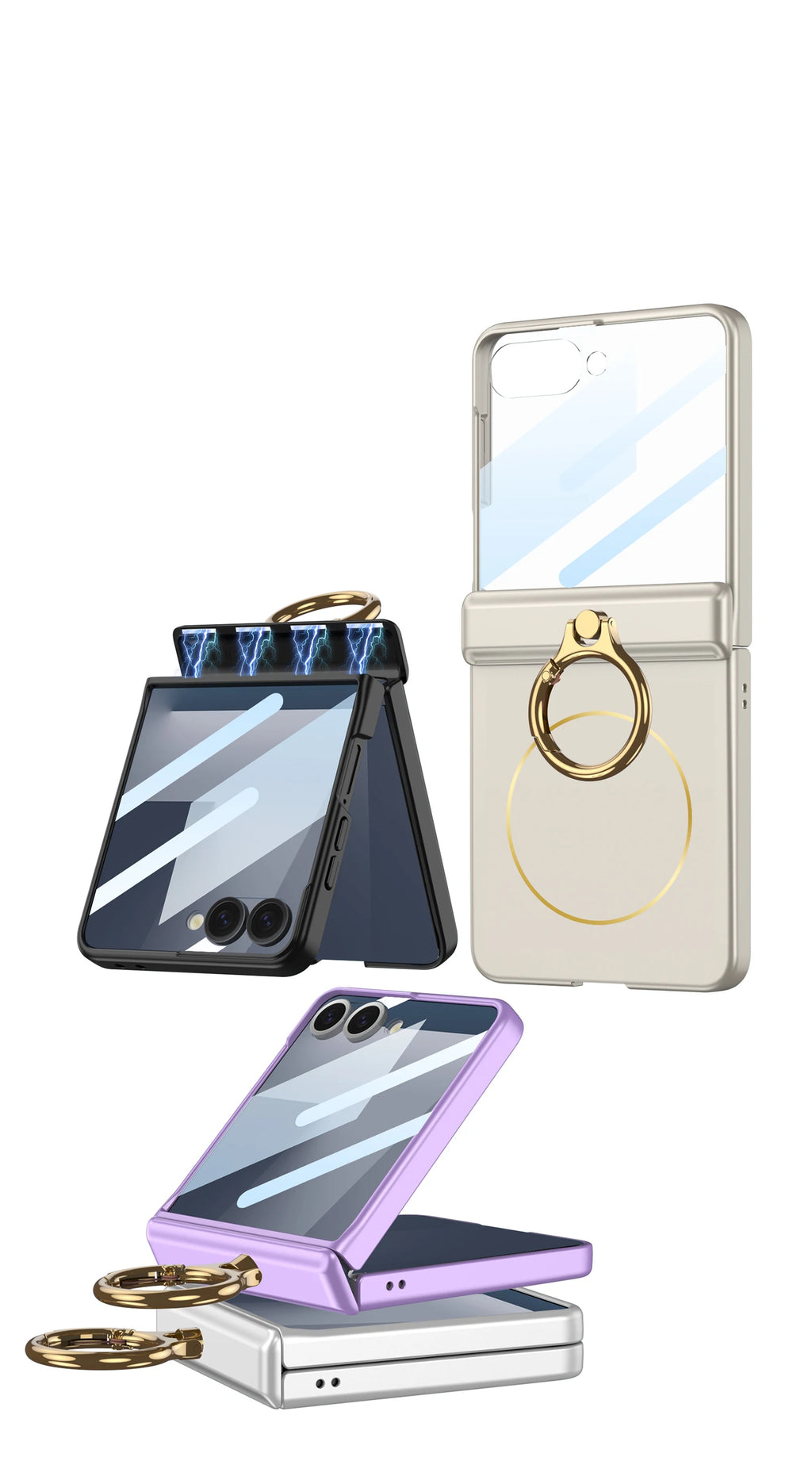 Samsung Galaxy Z Flip 7 Case | Hard Full-Coverage Protective Case with Ring, Middle Hinge & Magnetic Wireless Charging  📱 Short Descriptio