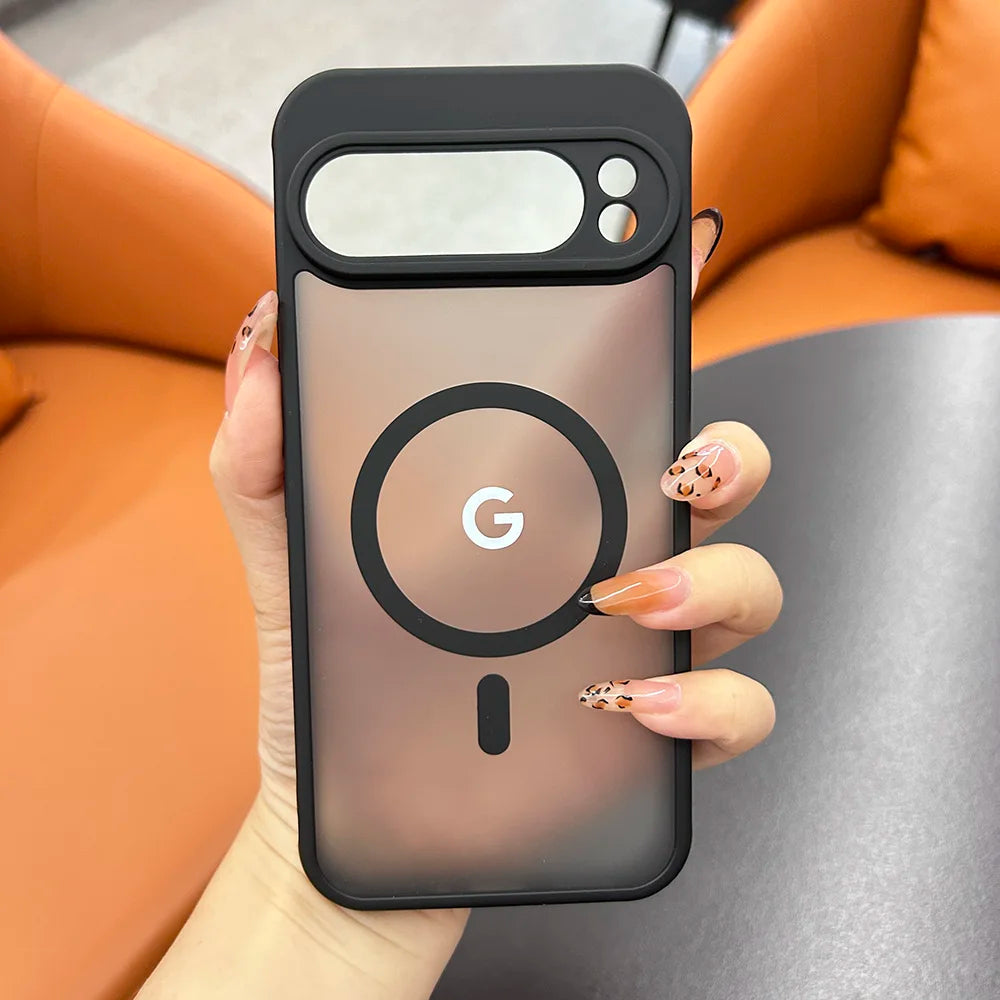 Google Pixel 6 / 6A / 6 Pro / 7 / 7A / 7 Pro / 8 / 8A / 8 Pro / 9 / 9A / 9 Pro / 9 Pro XL / 10 / 10 Pro / 10 Pro XL Case | Transparent TPU + PC Magnetic Wireless Charging Anti-Fall Half-Wrapped Cover