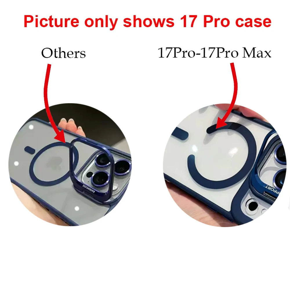 Translucent Matte Phone Case for iPhone 11–17 Series | MagSafe Compatible Camera Stand & Lens Glass Protector