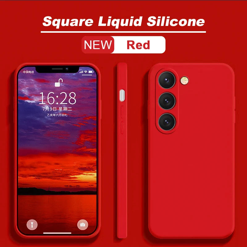 Square Liquid Silicone Soft Case for Samsung Galaxy S22-S25 Ultra | Washable & Lightweight Half-Wrapped Cover