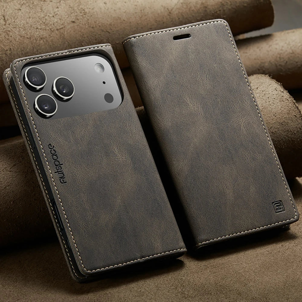 Retro PU Leather Wallet Phone Case | Magnetic Flip, Card & Cash Slot, Shockproof for iPhone