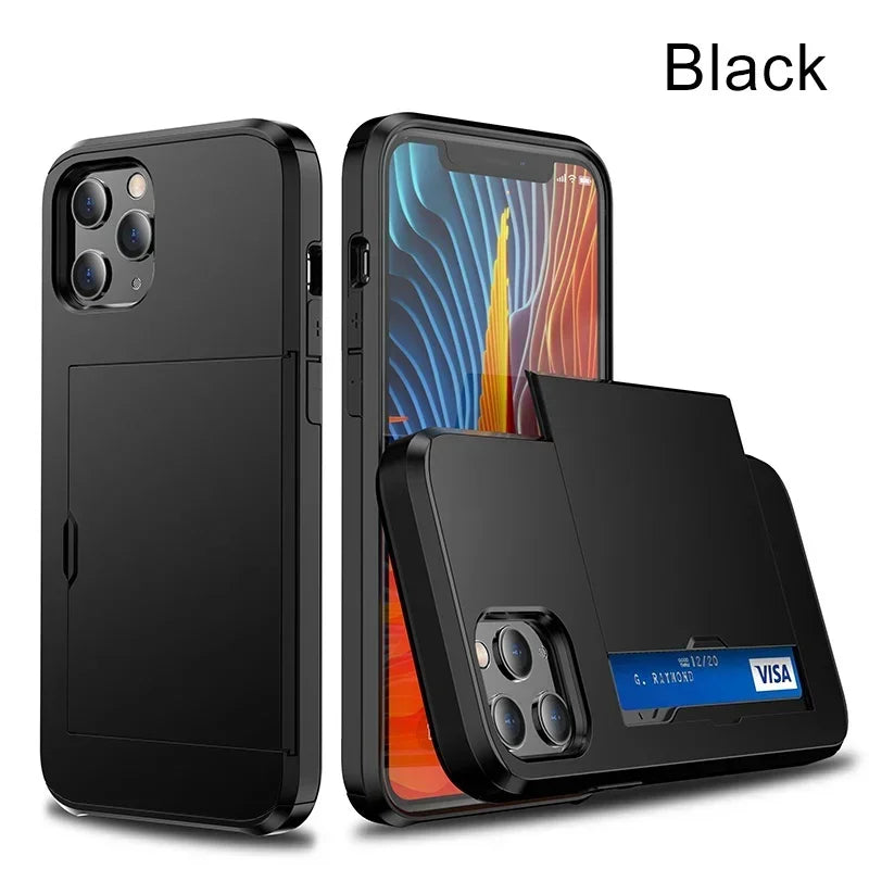 Heavy-Duty Dual-Layer iPhone Case with Card Slot | Shockproof, Scratch-Resistant Half-Wrapped Cover