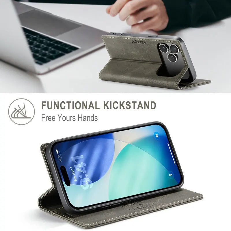 Retro PU Leather Wallet Phone Case | Magnetic Flip, Card & Cash Slot, Shockproof for iPhone