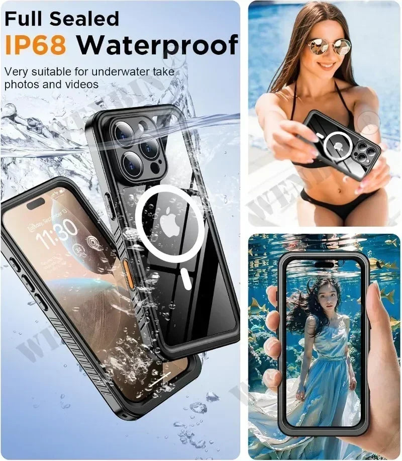 Full-Coverage Magnetic Shockproof iPhone Case | Dual-Layer, Waterproof & Scratch-Resistant Protection