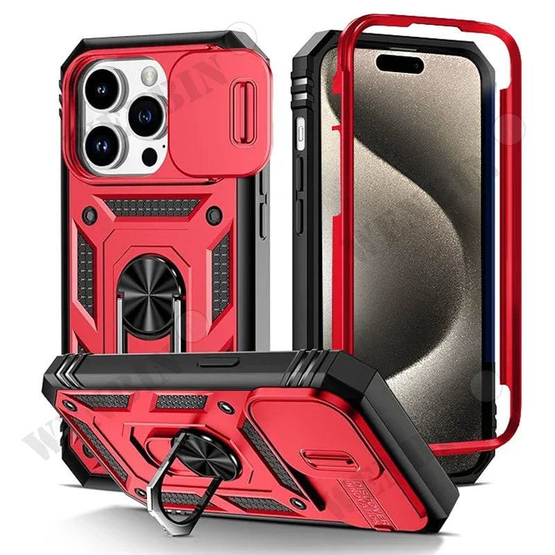 Full-Coverage iPhone Case with Ring & Kickstand | Anti-Fingerprint & Dustproof Protection
