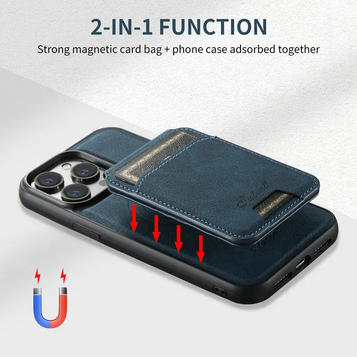 2-in-1 Detachable Magnetic Leather Wallet Case | Shockproof & Wireless Charging Compatible for iPhone