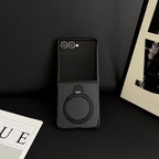 Samsung Galaxy Z Flip 7 Case | Hard Carbon Fiber Magnetic Ring Stand Full-Coverage Protective Case