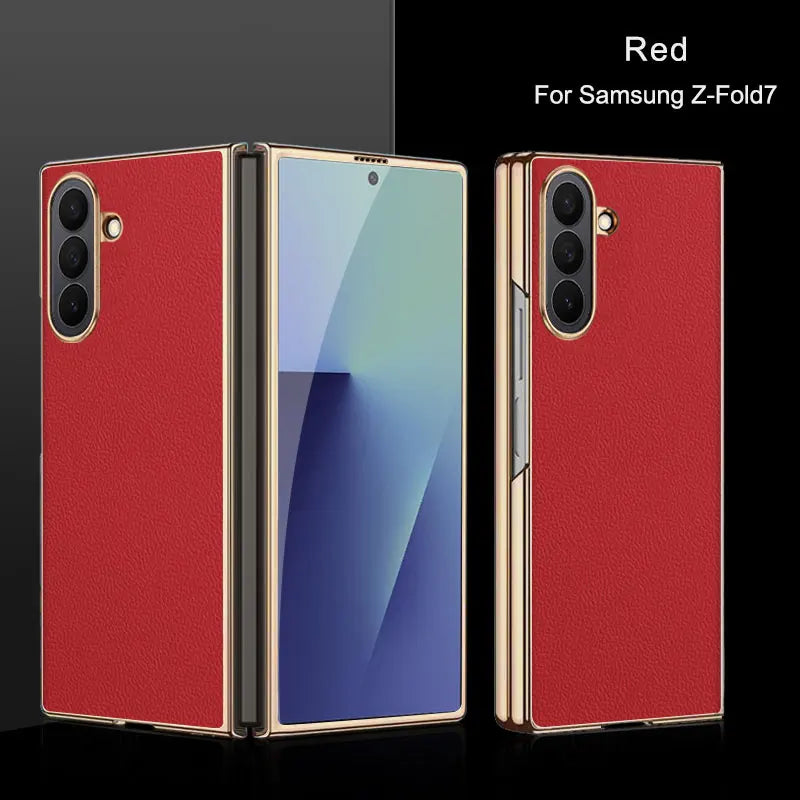 Samsung Galaxy Z Fold 7 Case | Luxury PU Leather Full-Coverage Protective Back Cover with Plated Finish