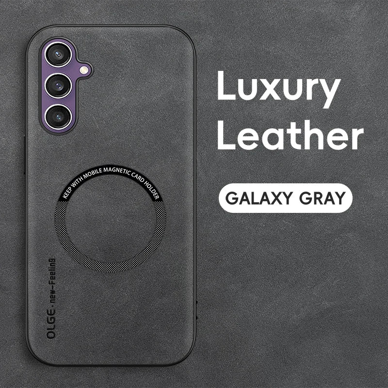 Luxury Magnetic Leather Magsafe Case for Samsung S23-S25 Series | Shockproof & Wireless Charging Compatible