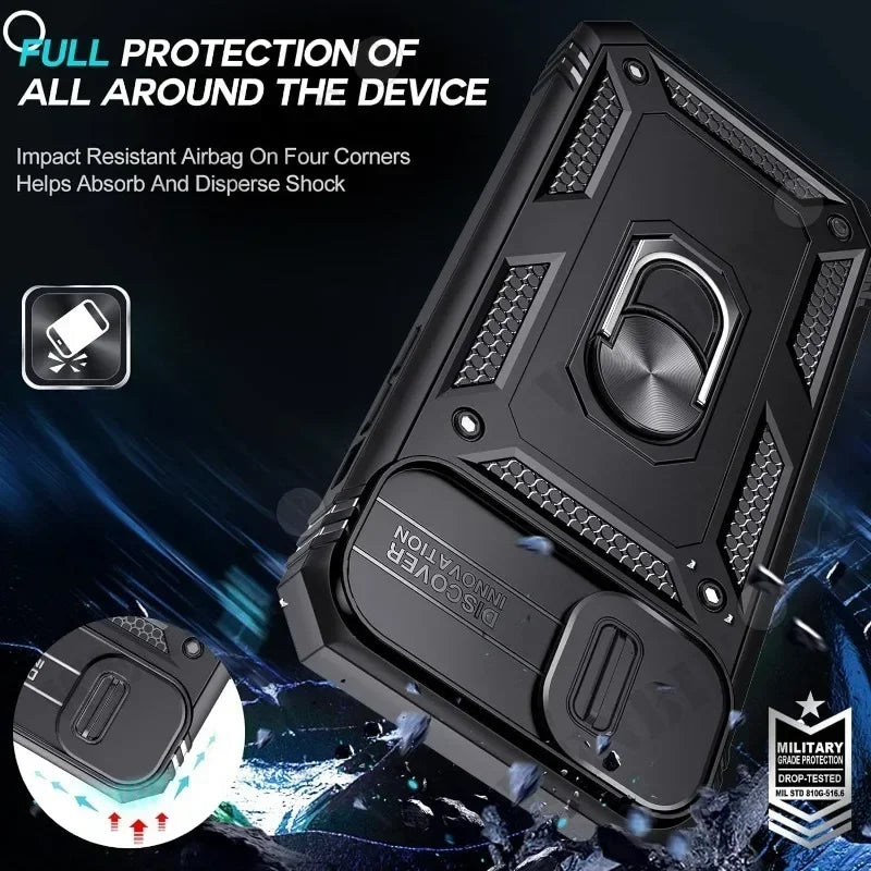 Full-Coverage iPhone Case with Ring & Kickstand | Anti-Fingerprint & Dustproof Protection