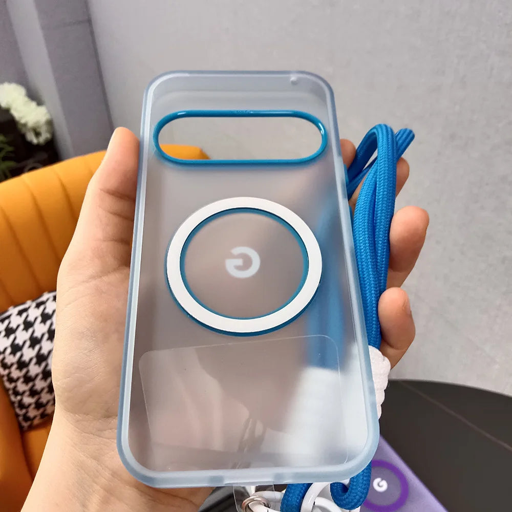 Google Pixel 8 / 8A / 8 Pro / 9 / 9A / 9 Pro / 9 Pro XL / 10 / 10 Pro / 10 Pro XL Case | Transparent TPU + PC Magnetic Wireless Charging Cover with Lanyard