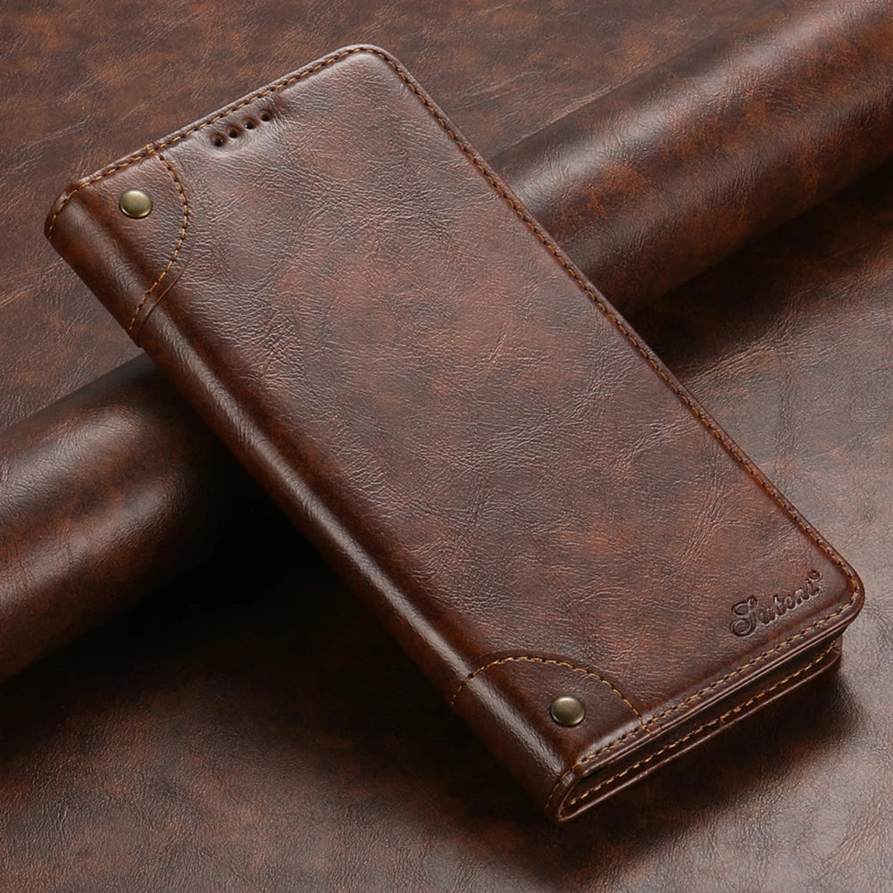 Retro Leather Magnetic Wallet Case with Kickstand | Shockproof & Full Protection for iPhone 16 Series