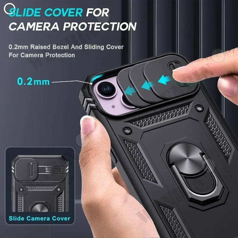 Full-Coverage iPhone Case with Ring & Kickstand | Anti-Fingerprint & Dustproof Protection