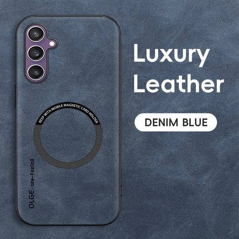 Luxury Magnetic Leather Magsafe Case for Samsung S23-S25 Series | Shockproof & Wireless Charging Compatible